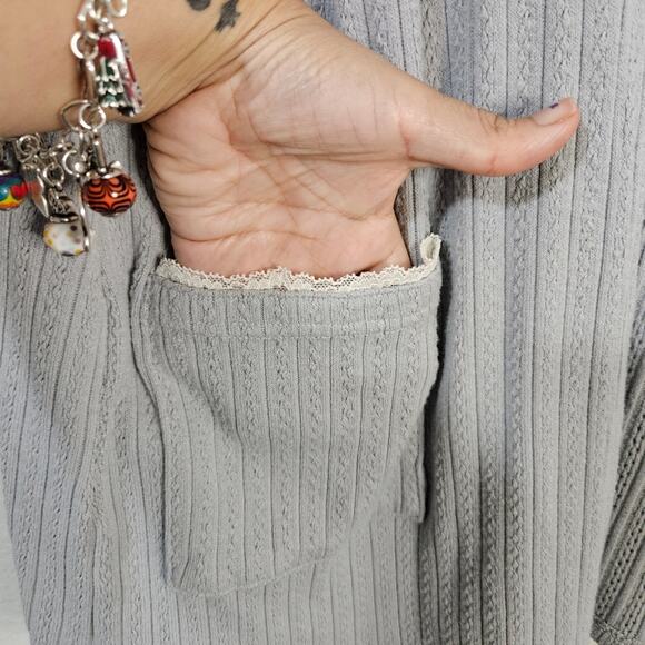 Blu pepper blue and white long sleeve comfy cardigan fall sweater open front - Picture 4 of 7